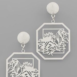 LUXURY  EARRINGS - SOUTH CAROLINA GAMECOCKS - SILVER METAL